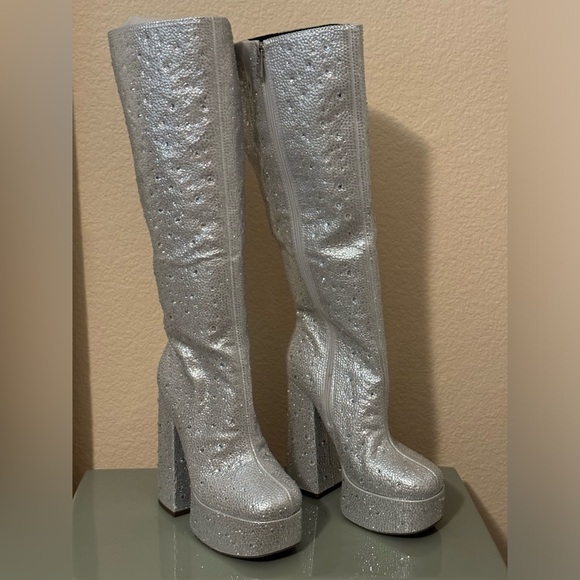 Jessica Simpson rhinestone silver shimmer platform boots - Picture 1 of 3